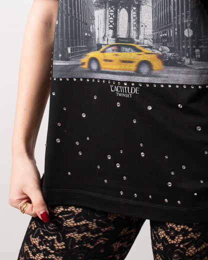 T-Shirt Twinset Actitude con stampa e strass donna
