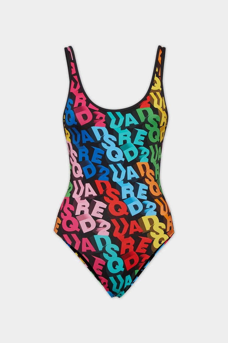 Costume Dsquared2 intero con logo multicolor all-over donna