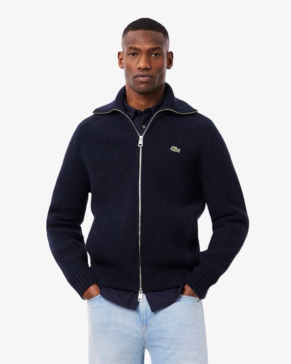 Maglia Lacoste fullzip a collo alto in lana con costine uomo