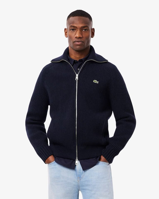 Maglia Lacoste fullzip a collo alto in lana con costine uomo