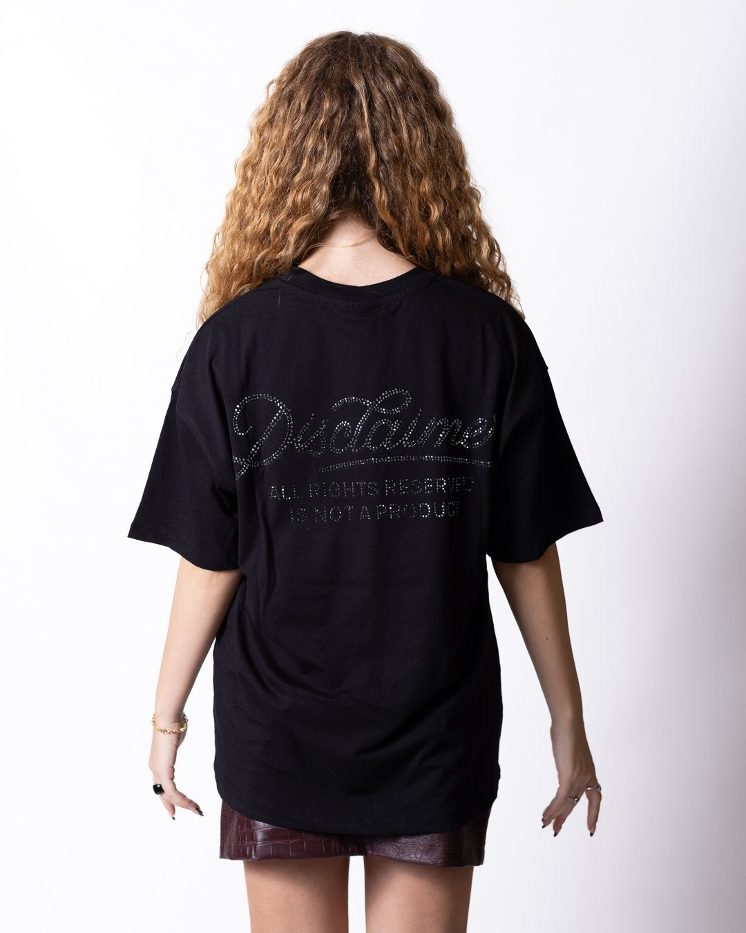 T-shirt Disclaimer con logo e grafica brillantinata