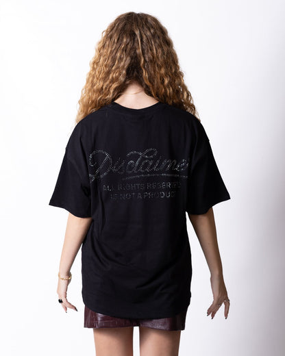 T-shirt Disclaimer con logo e grafica brillantinata
