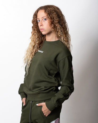 Felpa Disclaimer girocollo con glitter e logo stampato donna