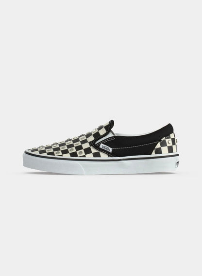 Sneakers Vans Classic Slip-On Checkerboard black and white con applicazioni metalliche