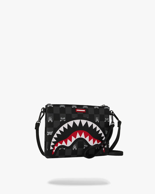 Pochette Sprayground nero GRAY PEEKING CHARACTER CHECK CROSSBODY POUCHETTE clutch con tracolla