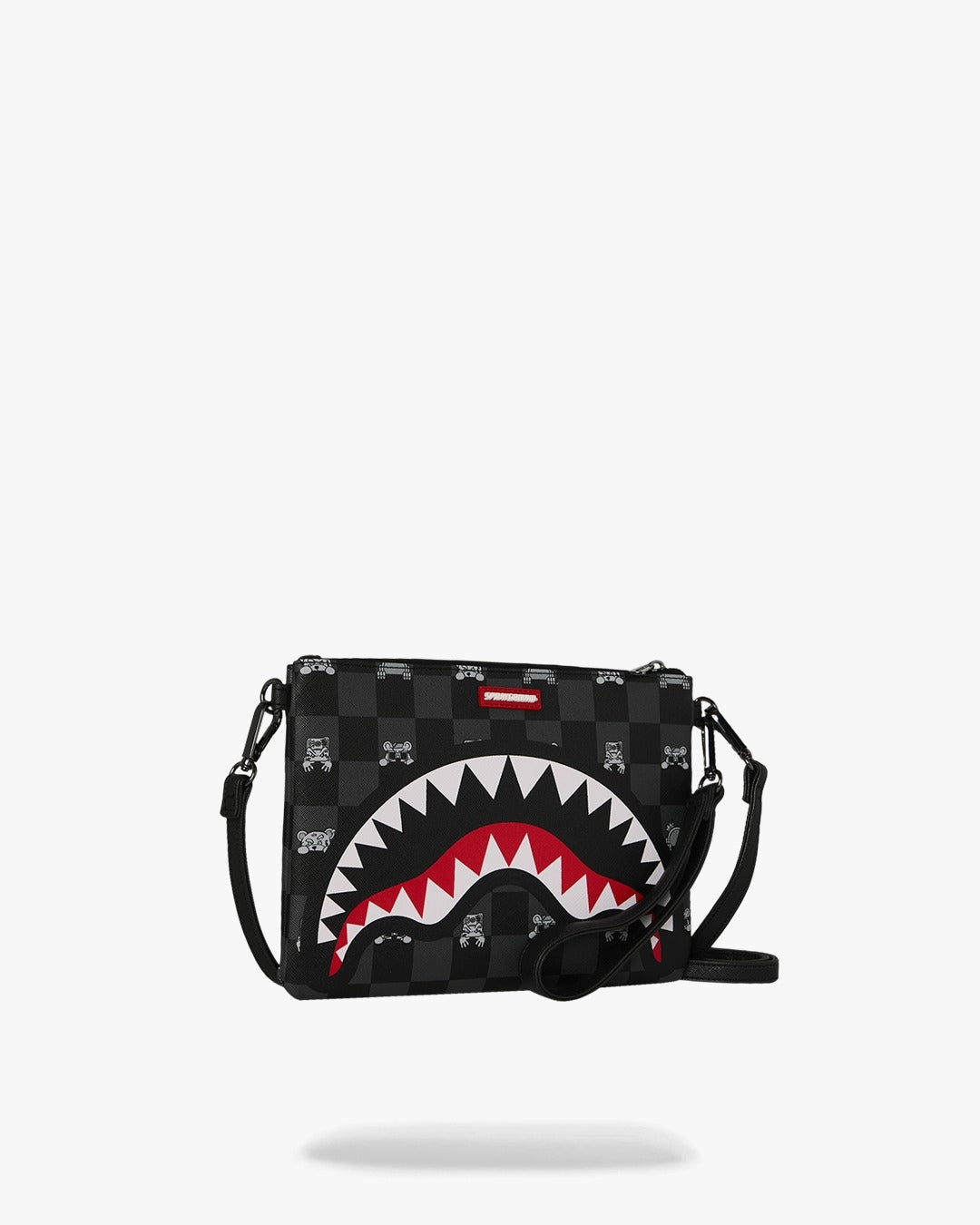 Pochette Sprayground nero GRAY PEEKING CHARACTER CHECK CROSSBODY POUCHETTE clutch con tracolla