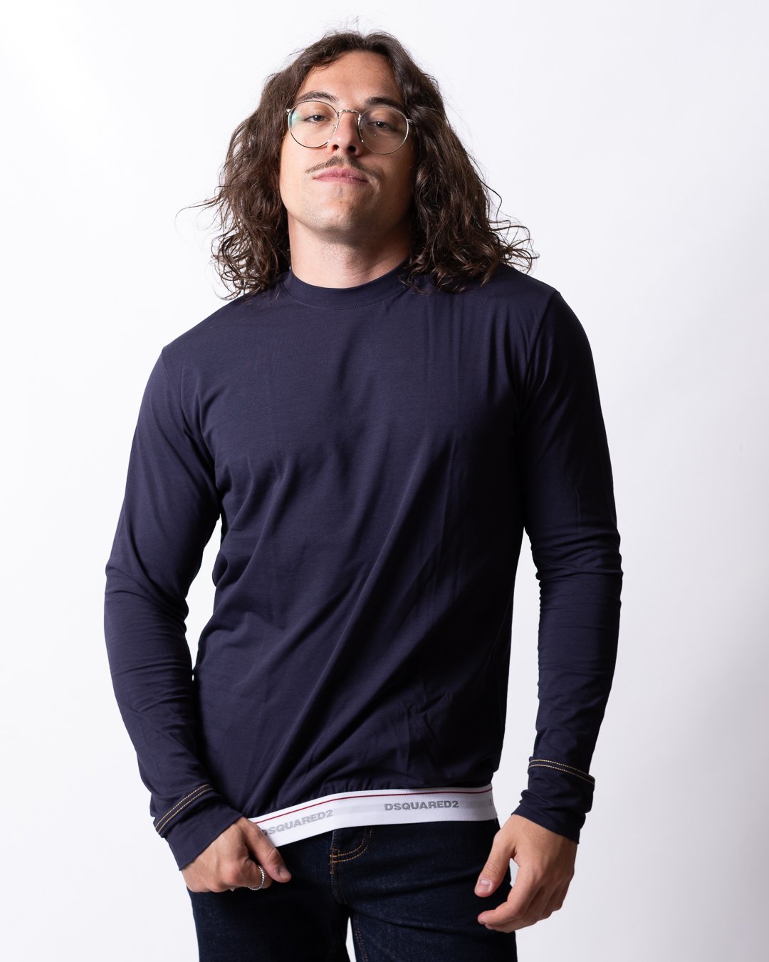 T-Shirt a manica lunga Dsquared2 con banda logata uomo