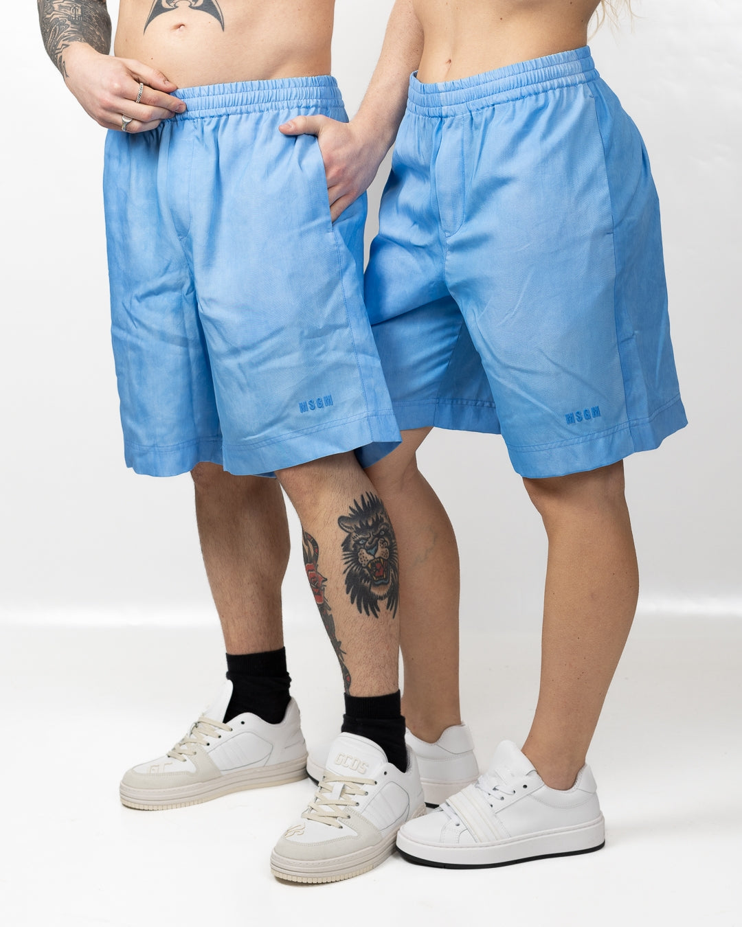 Bermuda MSGM effetto lino con logo ricamato
