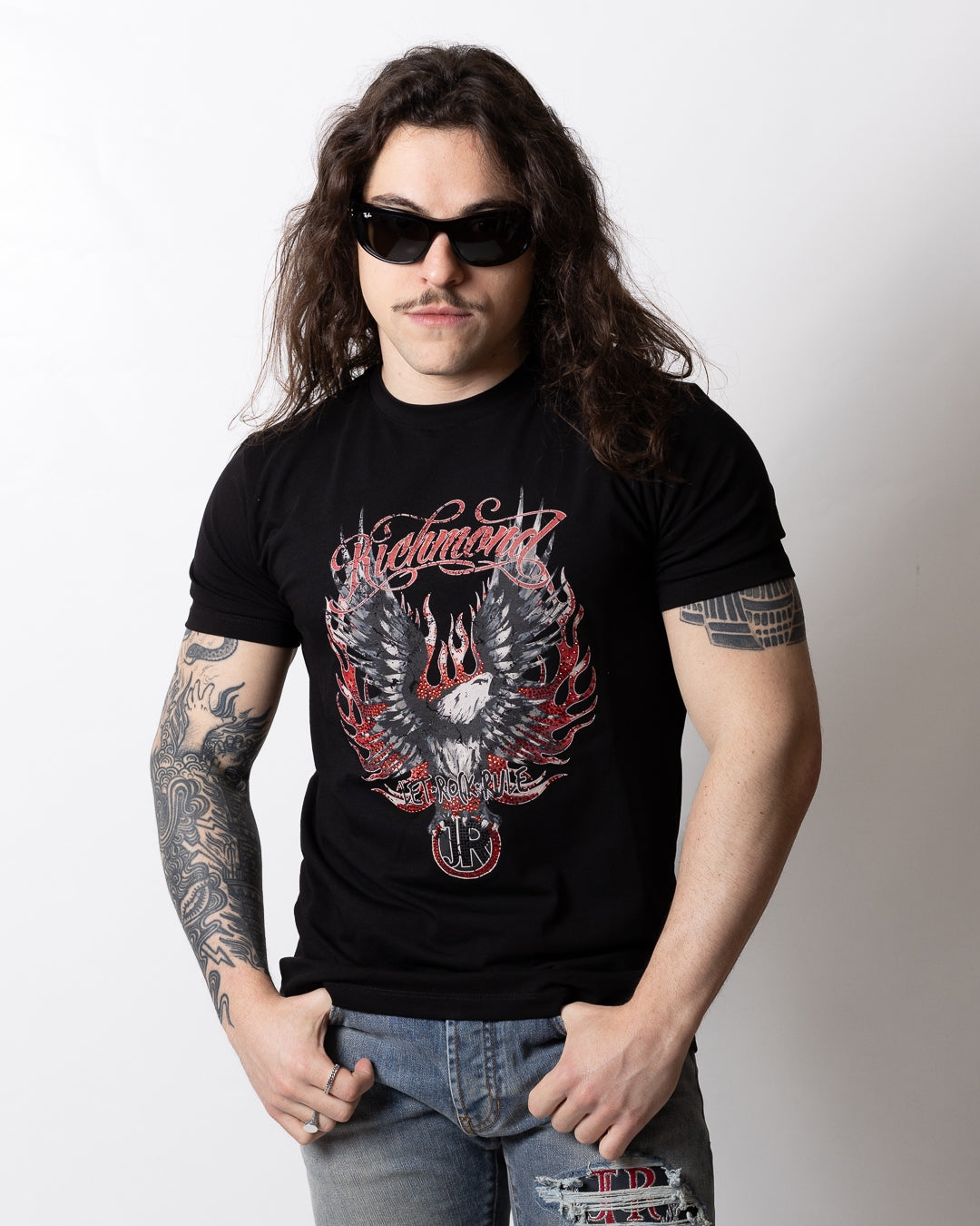 T-Shirt John Richmond con stampa strass uomo