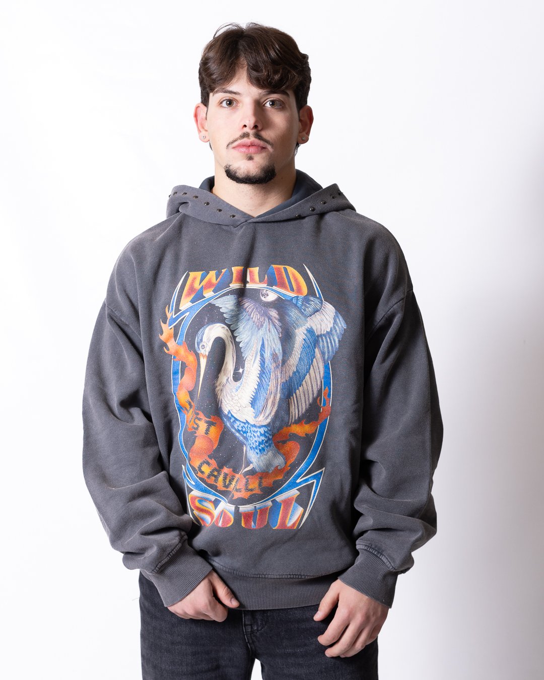 Felpa Just Cavalli con maxi grafica e borchie