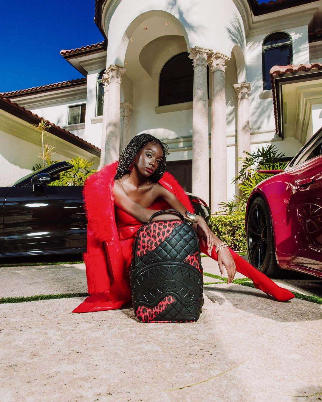 Zaino Sprayground nero Red Leopard puffer dlx  backpack