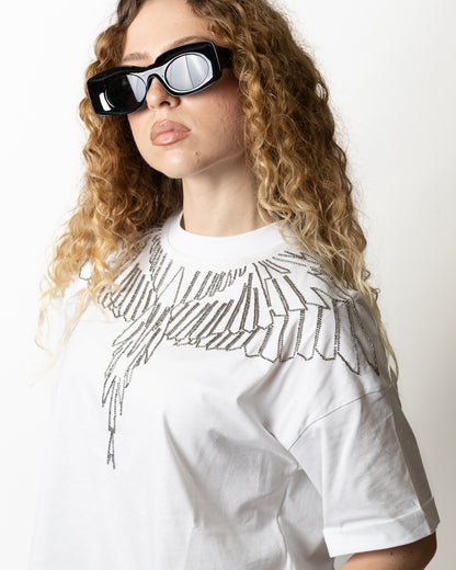 T-Shirt Marcelo Burlon cropped con perline donna