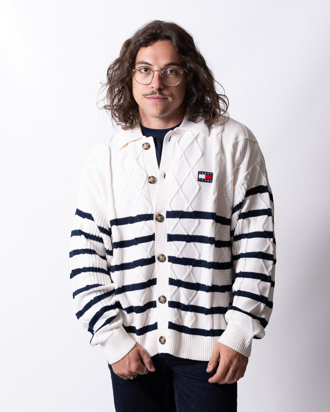 Cardigan Tommy Jeans in maglia "Stripe Cable" uomo