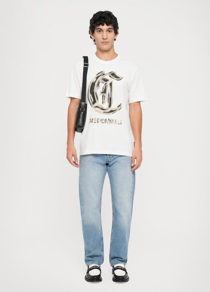 Tracolla Just Cavalli "Metal Lettering Jacquard " in pelle granulosa uomo