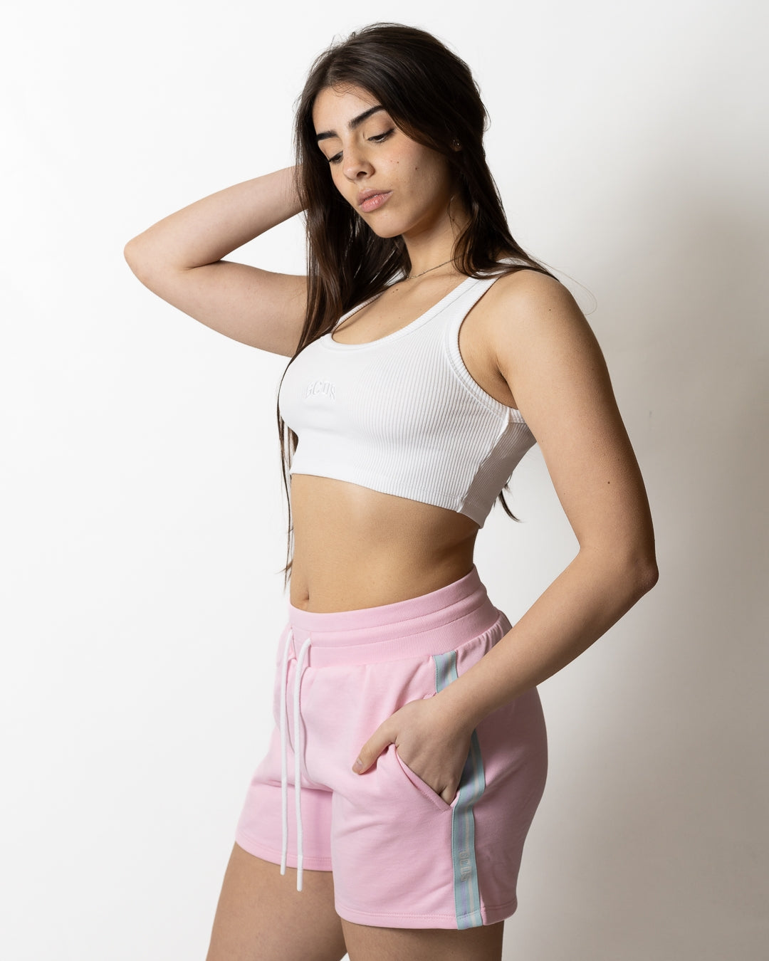 Top GCDS Essentials cropped in costina "Rib Logo" donna