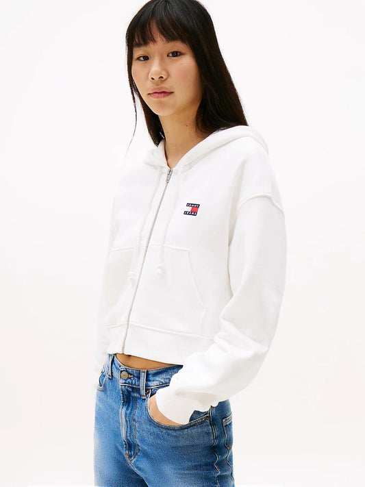 Felpa Tommy Jeans cropped fullzip con cappuccio donna