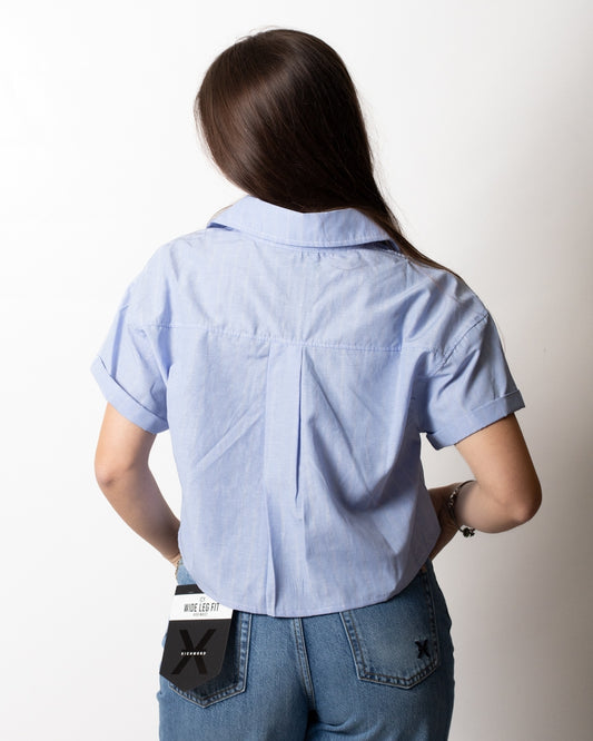Camicia Disclaimer cropped a strisce donna