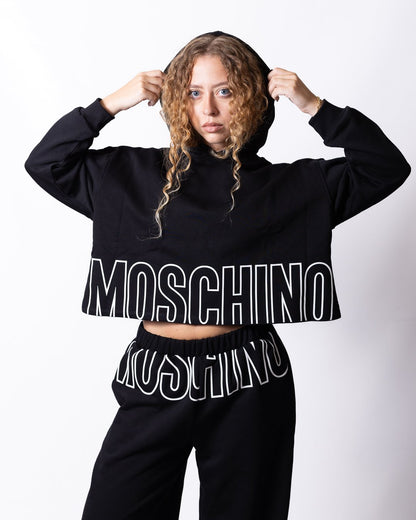 Felpa Moschino Active con cappuccio e grafica logo sul fondo