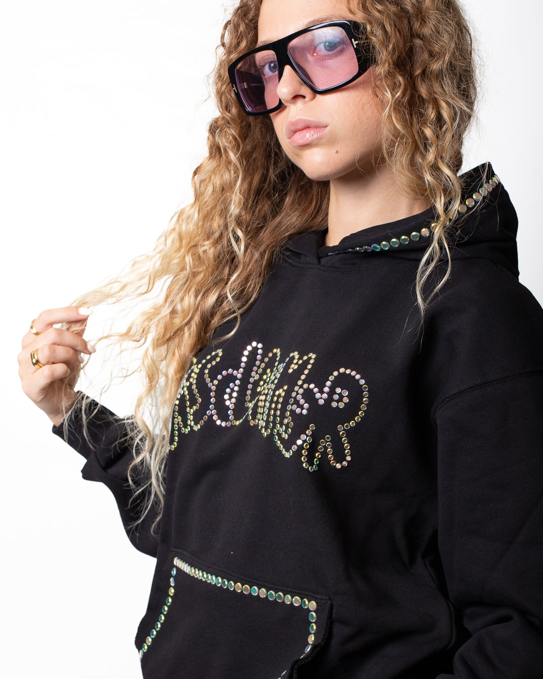 Felpa Disclaimer con cappuccio e strass multicolor donna