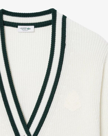Cardigan Lacoste in lana con logo gommato e profili a contrasto