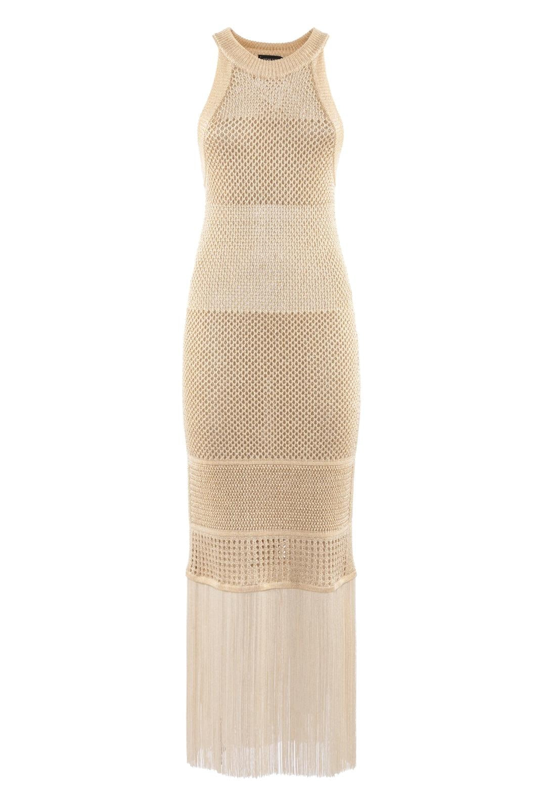 Abito Nenette in maglia con trama a rete e frange donna