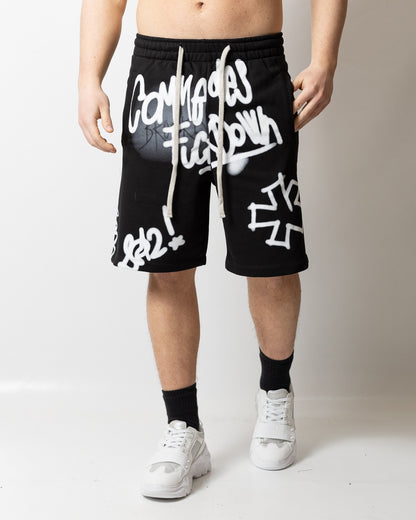 Bermuda Comme des Fuckdown in felpa con stampa spray uomo