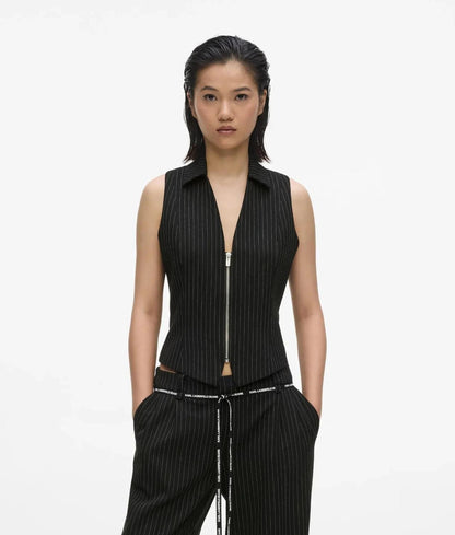 Gilet Karl Lagerfeld Jeans gessato con dettaglio logo sul retro