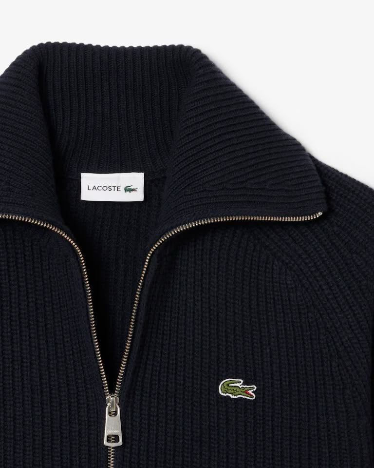 Maglia Lacoste fullzip a collo alto in lana con costine uomo