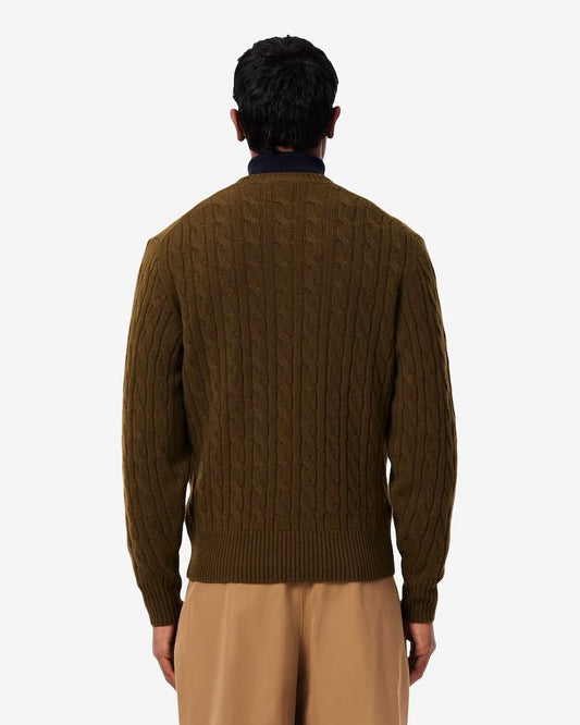 Maglia Lacoste treccia inglese in lana con logo ricamato