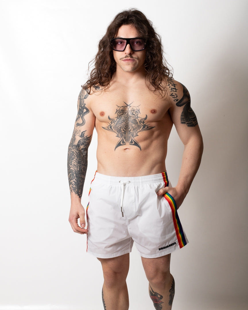 Boxer mare Dsquared2 con bande multicolor e ricamo uomo