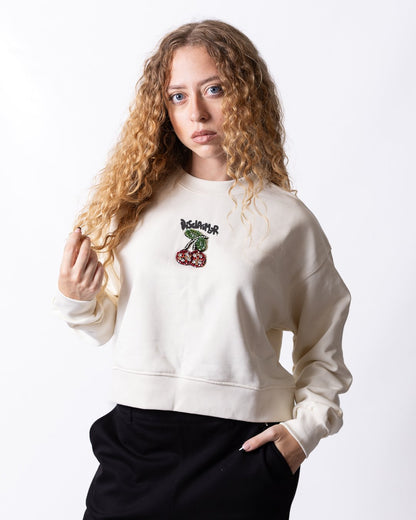 Felpa Disclaimer con logo stampato e patch decorativa di strass e perline