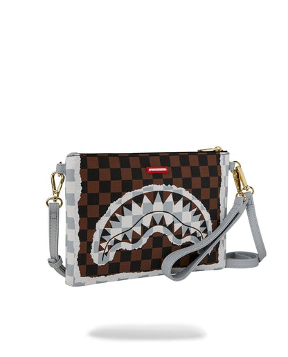 Pochette Sprayground marrone "CREAM AND BROWN TEAR CHECK CROSSOVER CLUTCH"