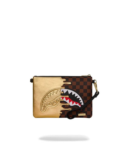Pochette Sprayground marrone SHARKS IN PARIS GOLD DRIP CROSSOVER CLUTCH con tracolla