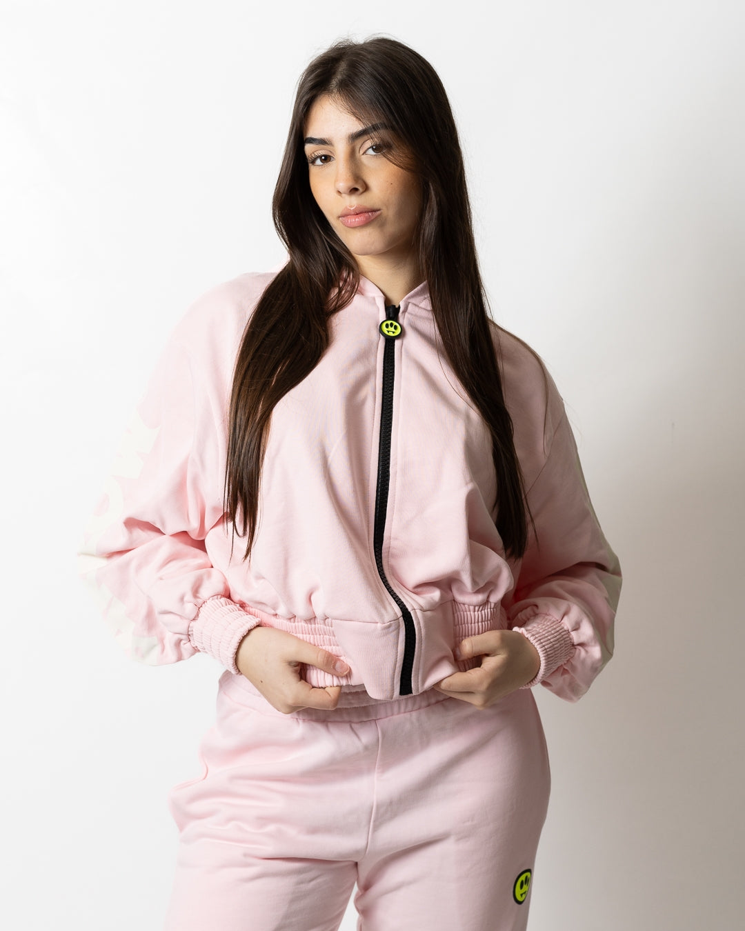 Felpa Barrow cropped fullzip logata con cappuccio donna