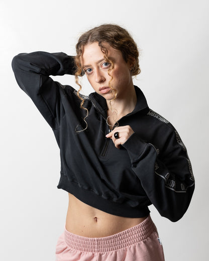Felpa Moschino Active cropped mezza zip con bande logate donna