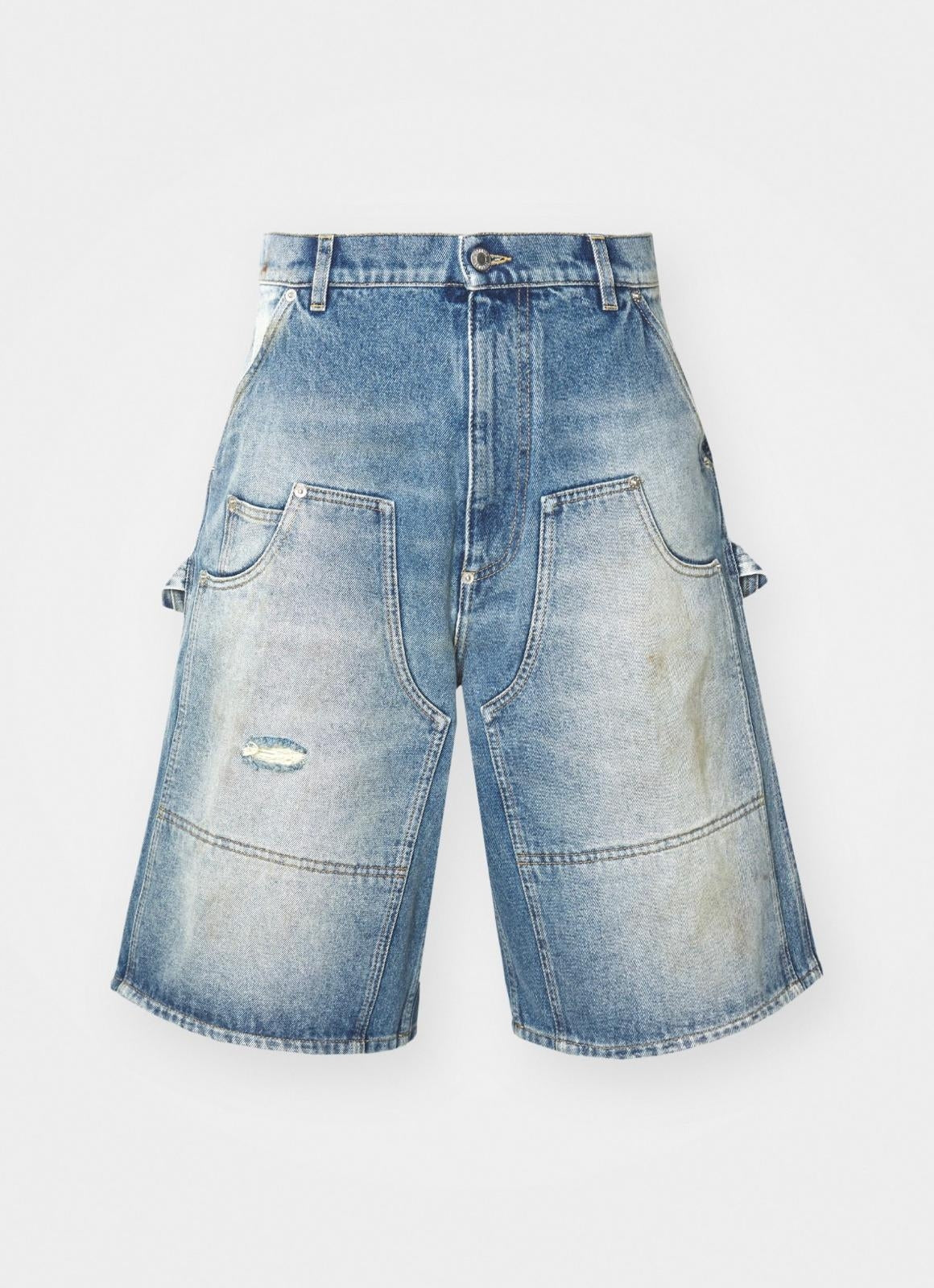 Bermuda Moschino in denim blu con tasconi e dettagli uomo