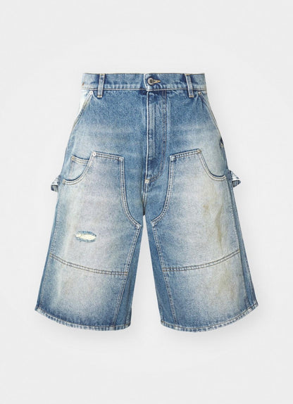 Bermuda Moschino in denim blu con tasconi e dettagli uomo
