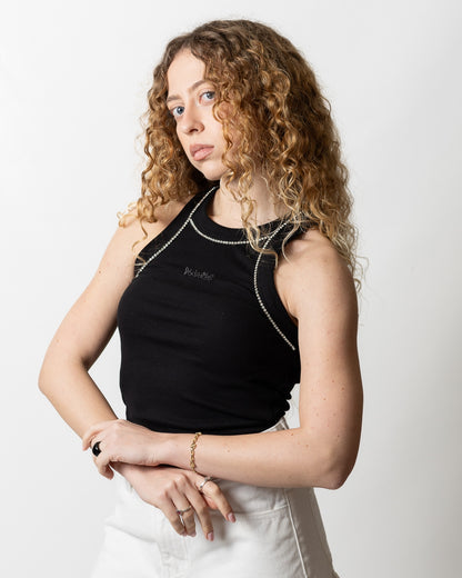 Canotta Disclaimer in costina con strass donna