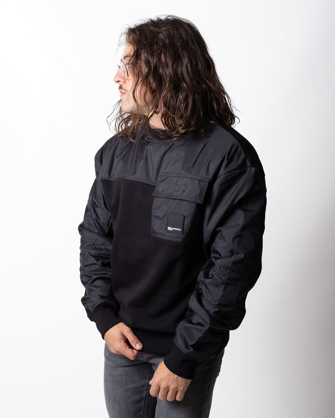 Felpa Karl Lagerfeld girocollo con dettagli in nylon uomo