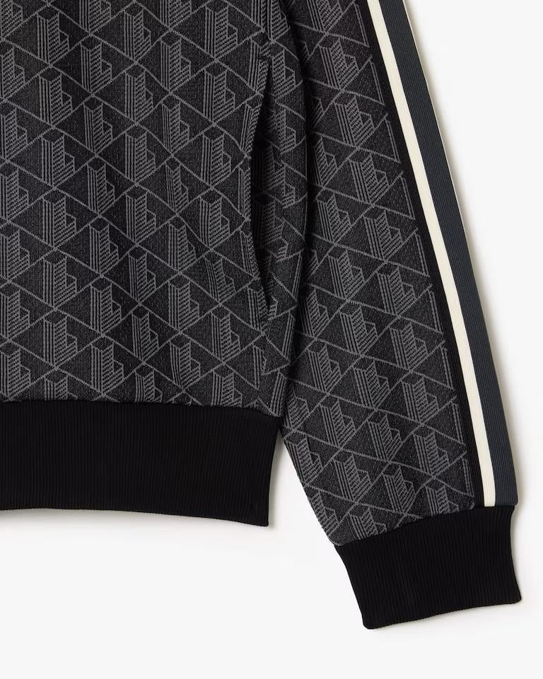 Felpa Lacoste con zip logata allover uomo