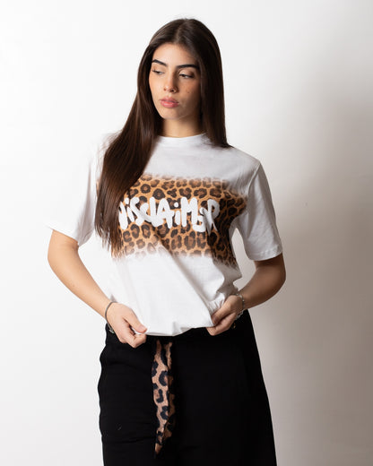 T-Shirt Disclaimer con stampa animalier logata donna