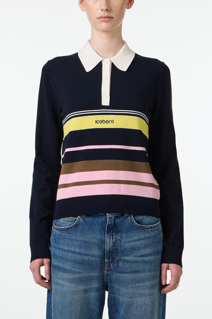 Maglia Iceberg a polo con strisce e ricamo donna