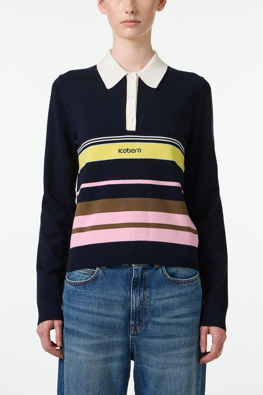 Maglia Iceberg a polo con strisce e ricamo donna
