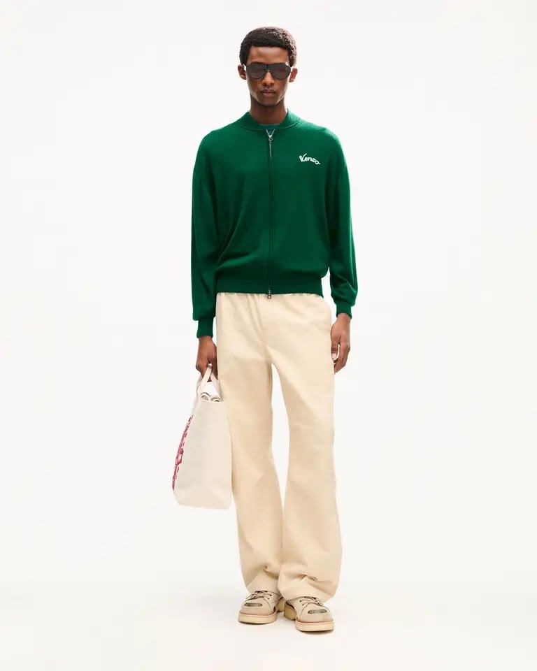 Cardigan Kenzo Paris in lana full zip con maxi ricamo sul retro