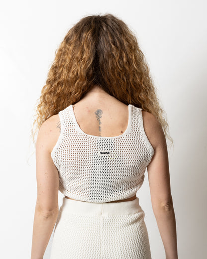 Top Disclaimer cropped in maglia traforata donna