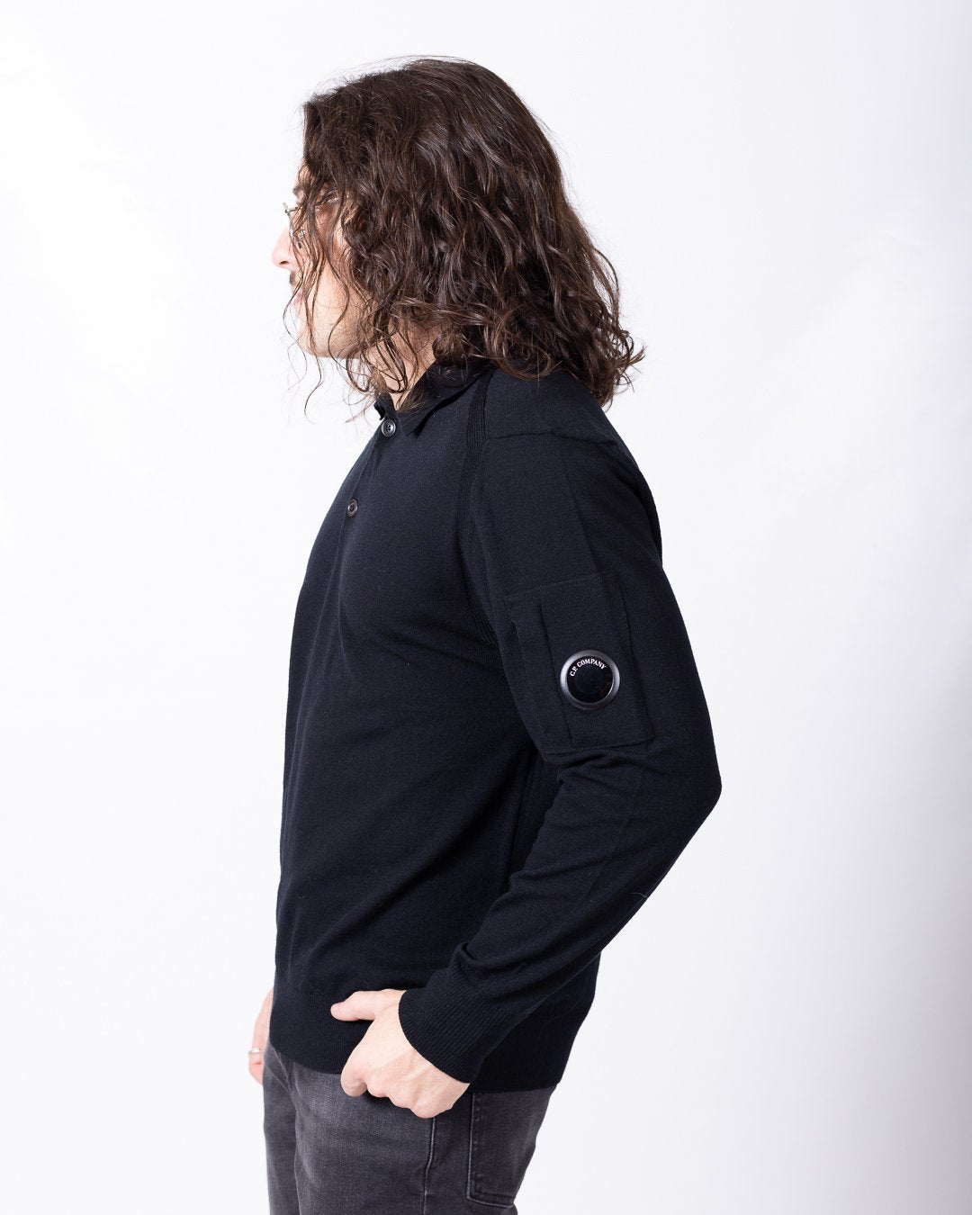 Maglia polo C.P. Company in lana vergine con lente