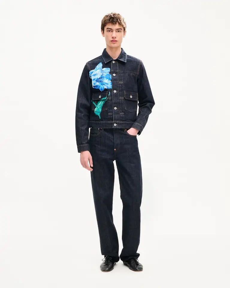 Giubbotto Kenzo Paris in jeans con stampa decorativa e patch logo