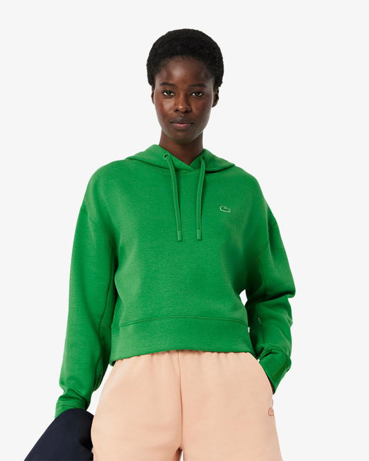 Felpa Lacoste cropped con cappuccio e logo in silicone donna