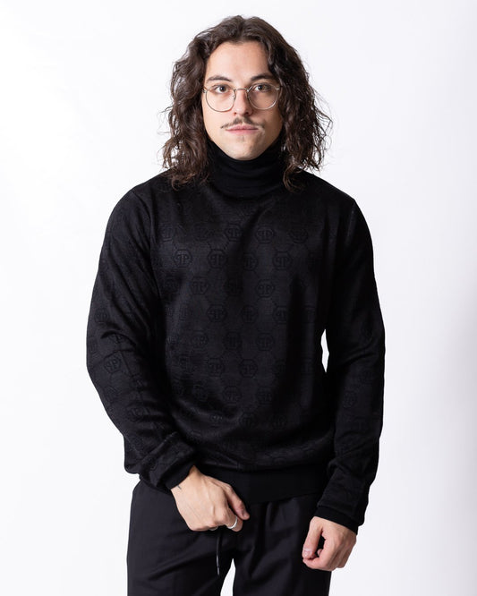 Maglia Philipp Plein dolcevita "Merino Wool Knit Turtleneck Jacquard Monogram"