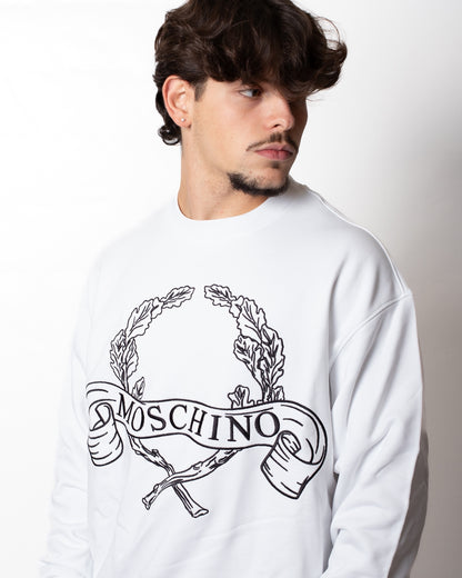 Felpa Moschino girocollo con ricamo logato "Laurel crown"